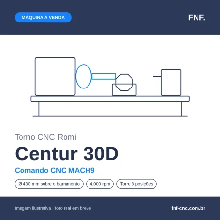Imagem ilustrativa do torno CNC Romi Centur 30D com comando MACH9 à venda na FNF